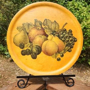 Vintage Fruit Design Wooden Serving Tray With Hook For Hanging